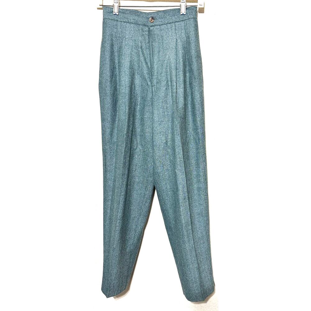 VIntage All Week Long Wool Dress Pants Womens 4P green herringbone pleated‎